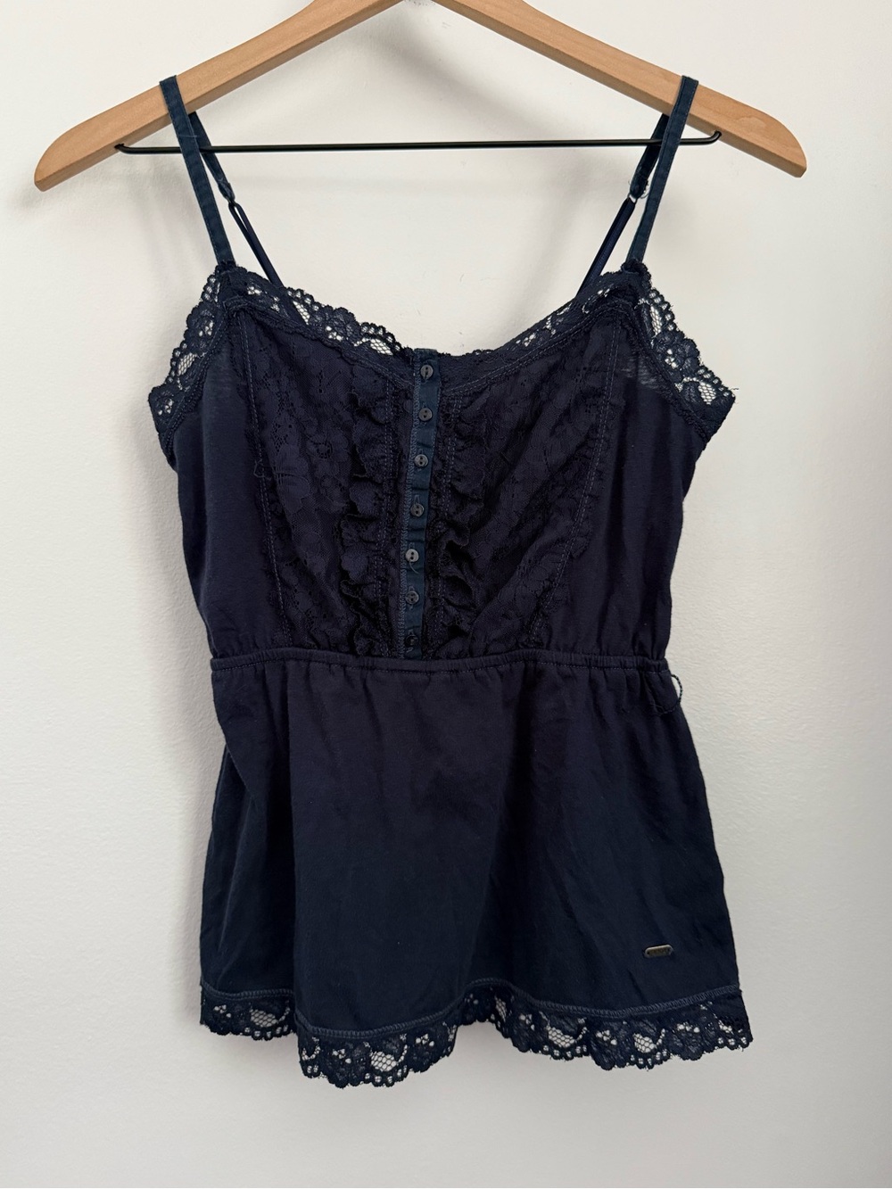 Aeropostale Small Navy Lace Cami Top Elastic Empire Waist Y2K 2000s Elena - Picture 2 of 8